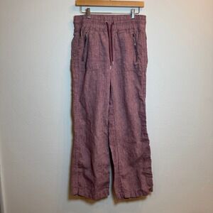 Athleta Cabo Linen Wide Leg Pants Women Size 10 Drawstring Casual Summer